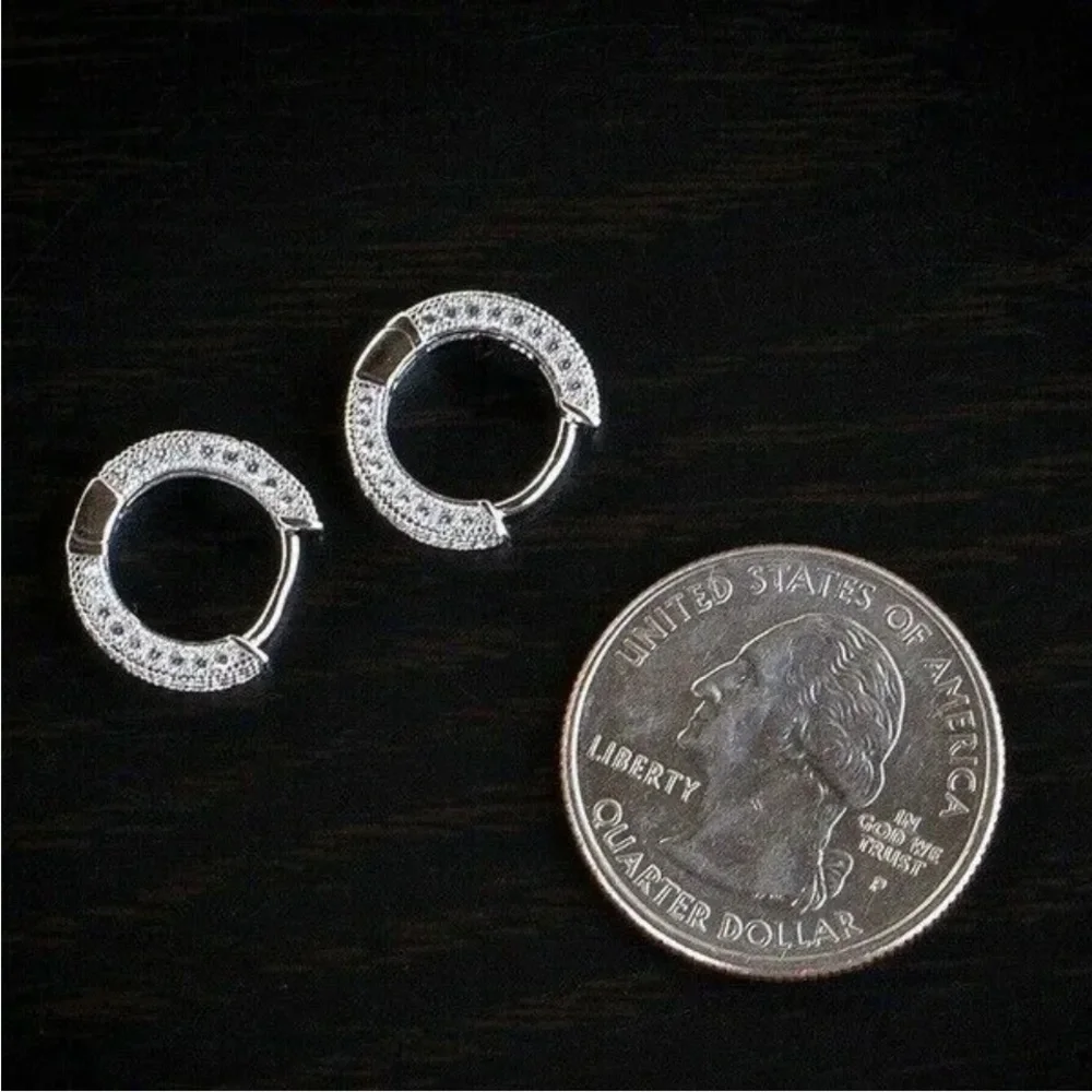 New Sterling Silver Sim. Diamonds Slim Huggie Studs